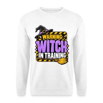 Witch in Training Warnung - Unisex Pullover - Weiß - Vorne - Alina (178cm) & Michal (187cm)