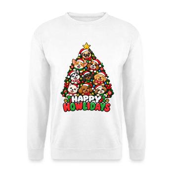 Happy Howlidays Hundebaum - Unisex Pullover - Weiß - Vorne - Alina (178cm) & Michal (187cm)