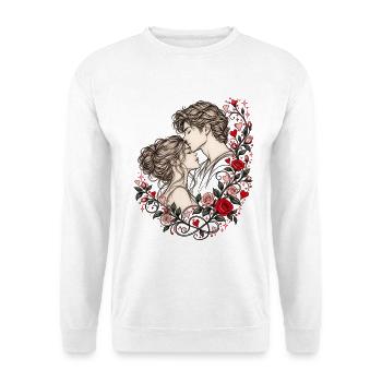 Liebespaar Rosen Valentinstag Romantik Pärchen - Unisex Pullover - Weiß - Vorne - Alina (178cm) & Michal (187cm)