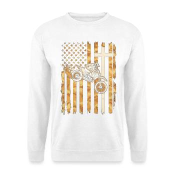 Patriotische Dirtbike-Tarnflagge - Unisex Pullover - Weiß - Vorne - Alina (178cm) & Michal (187cm)