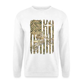 Motocross-Fahrer Christian Camo Cross - Unisex Pullover - Weiß - Vorne - Alina (178cm) & Michal (187cm)