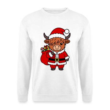 Kawaii Highland Cow Santa Kleidung Weihnachten - Unisex Pullover - Weiß - Vorne - Alina (178cm) & Michal (187cm)