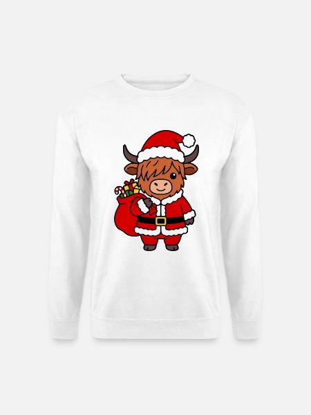Kawaii Highland Cow Santa Kleidung Weihnachten - Unisex Pullover - Weiß
