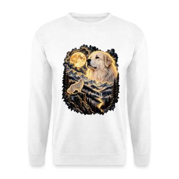 Hundeporträt Mondlicht Waldmotiv - Unisex Pullover - Weiß - Vorne - Alina (178cm) & Michal (187cm)
