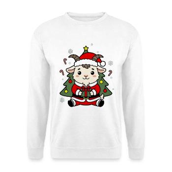 Niedliche Kawaii-Ziegen-Weihnachtsbaum-Weihnachtsmann-Geschenkkunst - Unisex Pullover - Weiß - Vorne - Alina (178cm) & Michal (187cm)