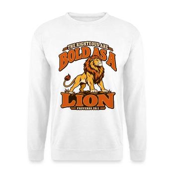 Löwenmotiv Christlicher Bibelvers - Unisex Pullover - Weiß - Vorne - Alina (178cm) & Michal (187cm)