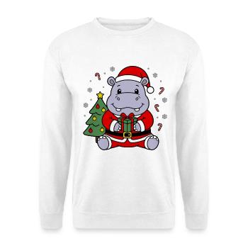 Niedliche Kawaii-Flusspferd-Weihnachtsbaum-Weihnachtsbaum-Geschenkkunst - Unisex Pullover - Weiß - Vorne - Alina (178cm) & Michal (187cm)