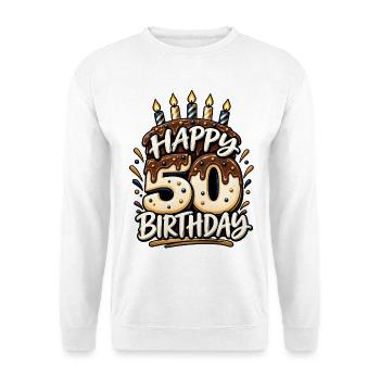 50. Geburtstag Happy 50 Birthday Runder Geburtstag - Unisex Pullover - Weiß - Vorne - Alina (178cm) & Michal (187cm)