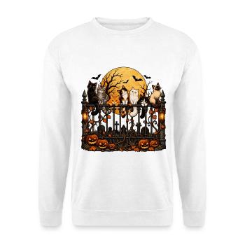 Mondnacht Katzen auf dem Zaun - Unisex Pullover - Weiß - Vorne - Alina (178cm) & Michal (187cm)