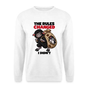Schafe und Wolf – Die Regeln wurden geändert - Unisex Pullover - Weiß - Vorne - Alina (178cm) & Michal (187cm)