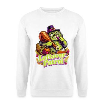 Thanksgiving-Katze Leftover Patrol beim Truthahn - Unisex Pullover - Weiß - Vorne - Alina (178cm) & Michal (187cm)