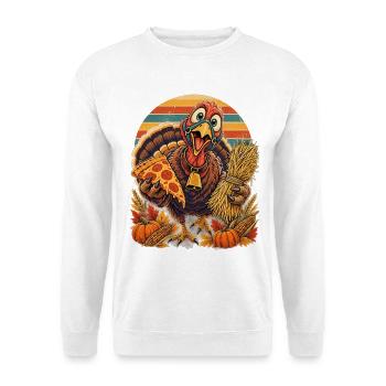 Thanksgiving-Truthahn tauscht Heu gegen Pizza - Unisex Pullover - Weiß - Vorne - Alina (178cm) & Michal (187cm)