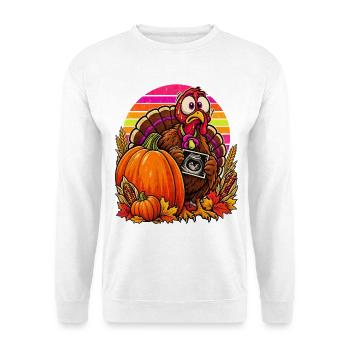 Thanksgiving Truthahn Schwangerschaftsankündigung - Unisex Pullover - Weiß - Vorne - Alina (178cm) & Michal (187cm)