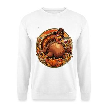 Thanksgiving Truthahn im Fresskoma - Unisex Pullover - Weiß - Vorne - Alina (178cm) & Michal (187cm)