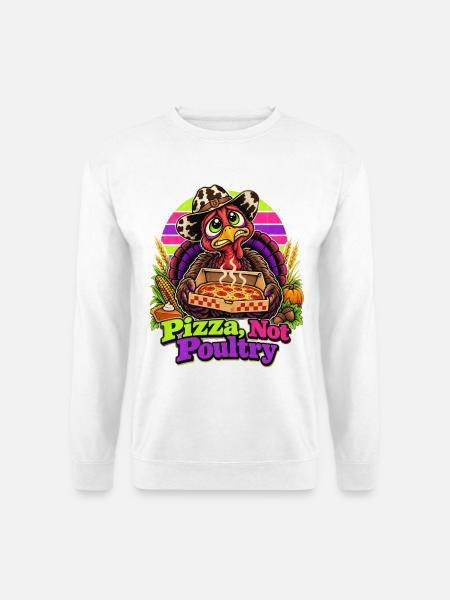 Thanksgiving-Truthahn mit Pizza-Cowboy-Spruch - Unisex Pullover - Weiß