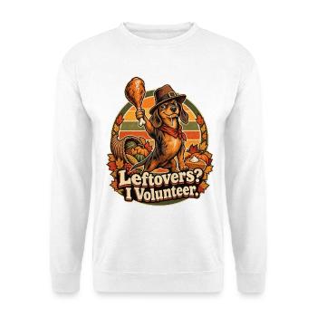 Thanksgiving Dackel meldet sich zu Resten - Unisex Pullover - Weiß - Vorne - Alina (178cm) & Michal (187cm)