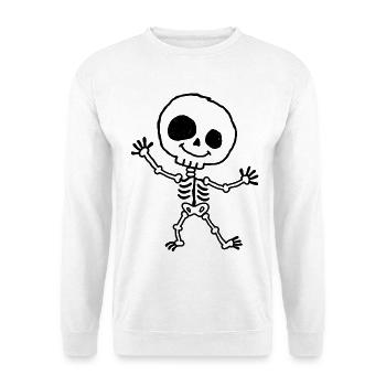Fröhliches Halloween-Skelett im Kinder-Kritzelstil - Unisex Pullover - Weiß - Vorne - Alina (178cm) & Michal (187cm)