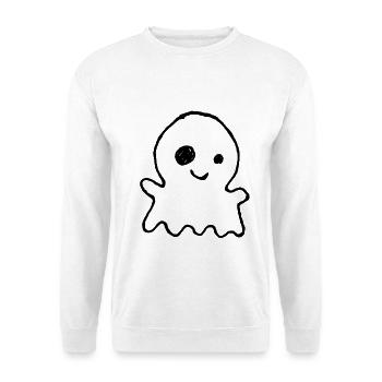 Niedlicher Halloween-Geist als Kinderkritzelei - Unisex Pullover - Weiß - Vorne - Alina (178cm) & Michal (187cm)
