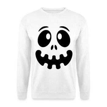 Halloween Geistergesicht - Lustiges Kostüm - Unisex Pullover - Weiß - Vorne - Alina (178cm) & Michal (187cm)