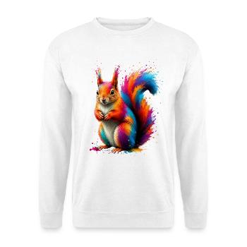 Buntes Eichhörnchen - Unisex Pullover - Weiß - Vorne - Alina (178cm) & Michal (187cm)