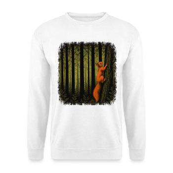 Eichhörnchen klettert auf einen Baum - Unisex Pullover - Weiß - Vorne - Alina (178cm) & Michal (187cm)