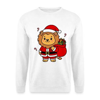 Niedliche Kawaii Santa Lion Weihnachtsgeschenktüten-Kunst - Unisex Pullover - Weiß - Vorne - Alina (178cm) & Michal (187cm)