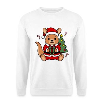 Kawaii-Weihnachtskänguru hält Weihnachtsgeschenk - Unisex Pullover - Weiß - Vorne - Alina (178cm) & Michal (187cm)