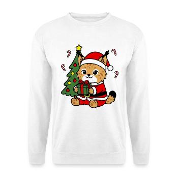 Süße Kawaii Lynx Weihnachtsmannbaum-Geschenkkunst - Unisex Pullover - Weiß - Vorne - Alina (178cm) & Michal (187cm)
