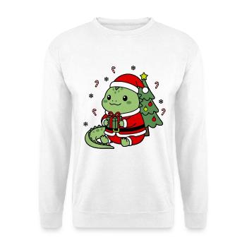 Niedlicher Kawaii-Leguan-Weihnachtsmann-Weihnachtsbaum - Unisex Pullover - Weiß - Vorne - Alina (178cm) & Michal (187cm)