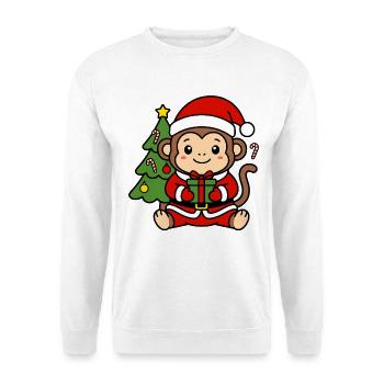 Niedliche Kawaii-Affen-Weihnachtsbaum-Geschenkkunst - Unisex Pullover - Weiß - Vorne - Alina (178cm) & Michal (187cm)