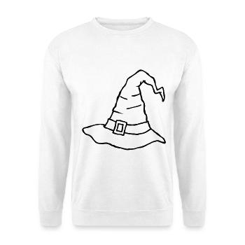 Krummer Hexenhut – Halloween-Kritzelzeichnung - Unisex Pullover - Weiß - Vorne - Alina (178cm) & Michal (187cm)