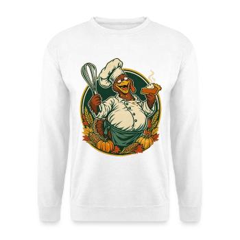 Thanksgiving-Truthahn mit Kürbiskuchen-Eskapade - Unisex Pullover - Weiß - Vorne - Alina (178cm) & Michal (187cm)
