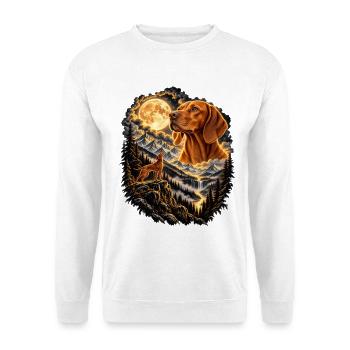 Spitz Hund Mondschein Bergwelt - Unisex Pullover - Weiß - Vorne - Alina (178cm) & Michal (187cm)