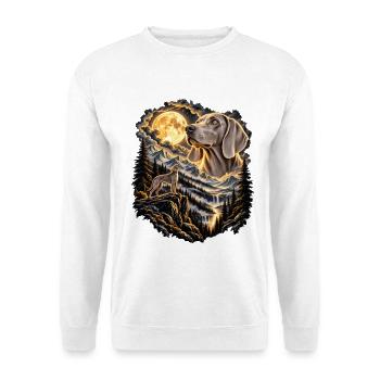 Hundefreunde Vollmond Hundemotiv - Unisex Pullover - Weiß - Vorne - Alina (178cm) & Michal (187cm)