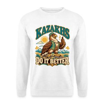 Kasachstan Retro Kultur und Stolz - Unisex Pullover - Weiß - Vorne - Alina (178cm) & Michal (187cm)