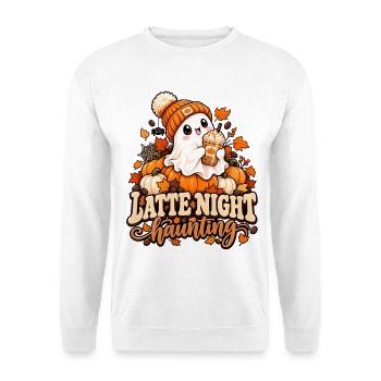 Kürbis Latte Nacht Spuk - Unisex Pullover - Weiß - Vorne - Alina (178cm) & Michal (187cm)