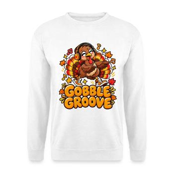 Gobble Groove Herbst-Turkey mit Musik - Unisex Pullover - Weiß - Vorne - Alina (178cm) & Michal (187cm)