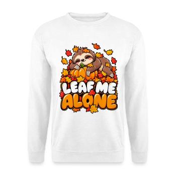 Leaf Me Alone – Herbst-Faultier - Unisex Pullover - Weiß - Vorne - Alina (178cm) & Michal (187cm)