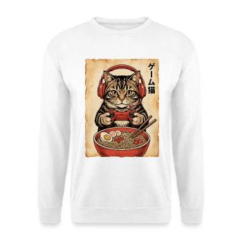 Gamer, Gaming, Japanische, Zocker, Katze, Ramen - Unisex Pullover - Weiß - Vorne - Alina (178cm) & Michal (187cm)