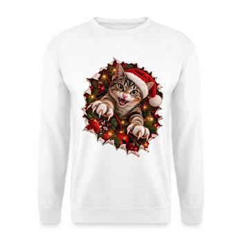 Psycho-Weihnachtskatze – Krallenchaos zu Weihnacht - Unisex Pullover - Weiß - Vorne - Alina (178cm) & Michal (187cm)