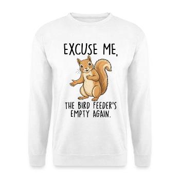 Eichhörnchen klettert auf einen Baum - Unisex Pullover - Weiß - Vorne - Alina (178cm) & Michal (187cm)
