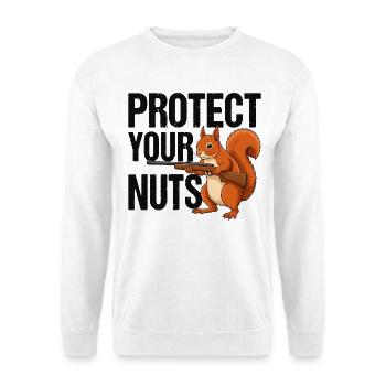Protect Your Nuts - Unisex Pullover - Weiß - Vorne - Alina (178cm) & Michal (187cm)