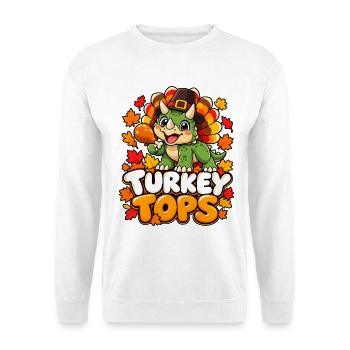 Herbst Dino Turkey Tops - Unisex Pullover - Weiß - Vorne - Alina (178cm) & Michal (187cm)