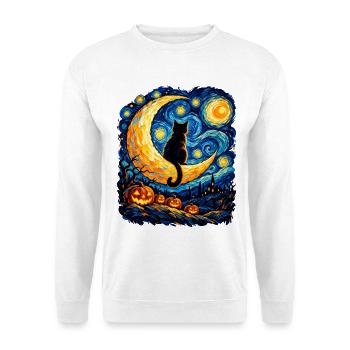 Mondkatze im Sternennacht-Labyrinth - Unisex Pullover - Weiß - Vorne - Alina (178cm) & Michal (187cm)