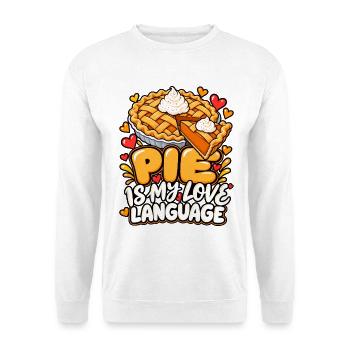 Pie ist meine Liebessprache - Unisex Pullover - Weiß - Vorne - Alina (178cm) & Michal (187cm)