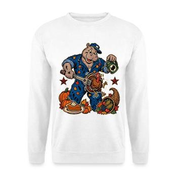 Thanksgiving Nilpferd-Mechaniker mit - Unisex Pullover - Weiß - Vorne - Alina (178cm) & Michal (187cm)