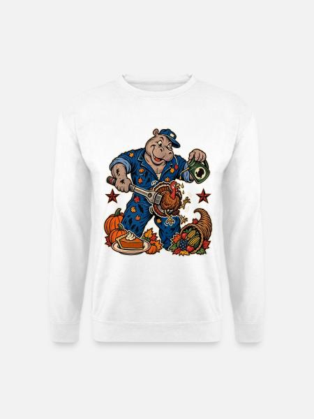 Thanksgiving Nilpferd-Mechaniker mit - Unisex Pullover - Weiß