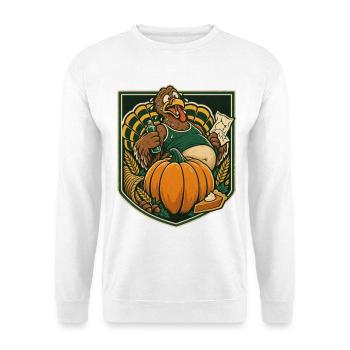 Thanksgiving Truthahn übersatt beim Lauf - Unisex Pullover - Weiß - Vorne - Alina (178cm) & Michal (187cm)