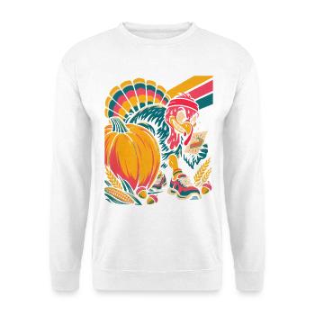 Thanksgiving Truthahn-Läufer jagt die Torte - Unisex Pullover - Weiß - Vorne - Alina (178cm) & Michal (187cm)