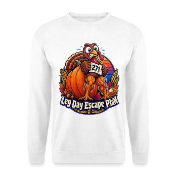 Thanksgiving-Truthahn Leg Day Escape Plan - Unisex Pullover - Weiß - Vorne - Alina (178cm) & Michal (187cm)